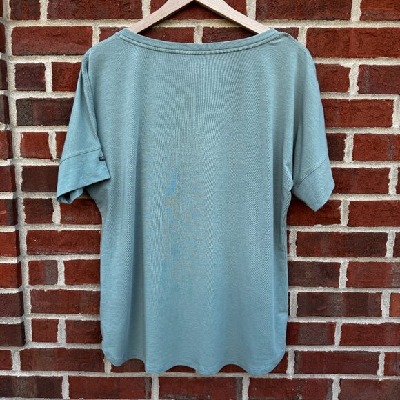 Columbia Easy Does It Tee Womens LG Green Short Cuffed Dolman Sleeve Curved Hem - Picture 2 of 8
